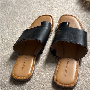 Lucky Brand Black and Tan Slide Sandals for Women
